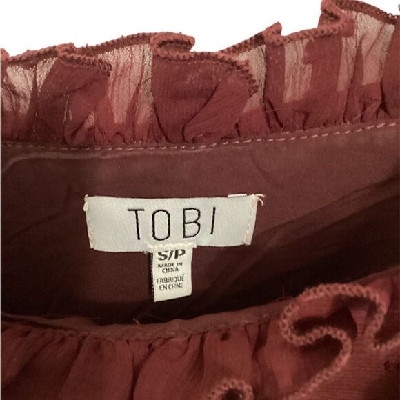 Tobi Cold Shoulder Ruffled Mini Dress In Burgundy | Size Small - Picture 6 of 7